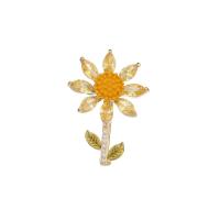 Cubic Zirconia Brooch, Brass, Flower, gold color plated, fashion jewelry & micro pave cubic zirconia & for woman, mixed colors, nickel, lead & cadmium free, 20x30mm, Sold By PC