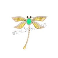 Cubic Zirconia Brooch, Brass, Dragonfly, gold color plated, fashion jewelry & micro pave cubic zirconia & for woman & enamel, mixed colors, nickel, lead & cadmium free, 58x56mm, Sold By PC