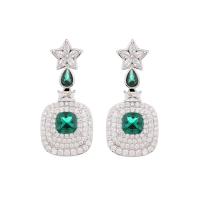 Brass Drop Earring silver color plated fashion jewelry & micro pave cubic zirconia & for woman nickel lead & cadmium free Sold By Pair