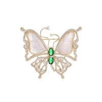 Shell Brooch Brass with Pearl Oyster Butterfly gold color plated fashion jewelry & micro pave cubic zirconia & for woman nickel lead & cadmium free Sold By PC