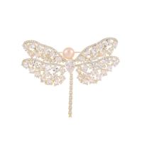 Plastic Pearl Brooch Brass with Plastic Pearl Dragonfly plated fashion jewelry & micro pave cubic zirconia & for woman nickel lead & cadmium free Sold By PC