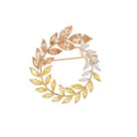 Mode broche smykker, Messing, Hvede, guldfarve belagt, mode smykker & Micro Pave cubic zirconia & for kvinde, nikkel, bly & cadmium fri, 39x43mm, Solgt af PC