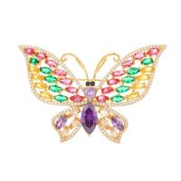 Fashion Brooch Jewelry Brass Butterfly real gold plated fashion jewelry & micro pave cubic zirconia & for woman mixed colors nickel lead & cadmium free Sold By PC