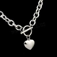 Edelstahl Schmuck Halskette, 304 Edelstahl, Herz, plattiert, Modeschmuck, Silberfarbe, 16x8mm, Länge 45 cm, verkauft von PC