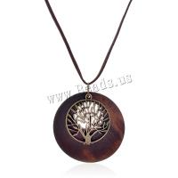 Tibetan Style Jewelry Necklace, with Wood, Round, plated, fashion jewelry, golden, nickel, lead & cadmium free, 60mm, Length:44 cm, Sold By PC