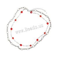 Stainless Steel Jewelry Necklace, 304 Stainless Steel, with Lampwork, plated, fashion jewelry & multilayer, silver color, Length:45 cm, Sold By PC