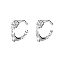 925 Sterling Silver Earring Cuff platinum plated fashion jewelry & micro pave cubic zirconia & for woman 11mm Sold By PC
