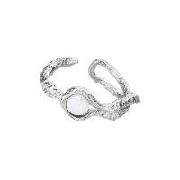 925 prata esterlina Cuff Ring Finger, with Opala, platinado, ajustável & para mulher, tamanho:5.5-7.5, vendido por PC
