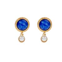 Tibetan Style Stud Earring, with Resin & Plastic Pearl, gold color plated, fashion jewelry & for woman, nickel, lead & cadmium free, 28x16mm, Sold By Pair