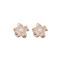Cubic Zirconia Micro Pave Brass Earring with Plastic Pearl Flower gold color plated fashion jewelry & micro pave cubic zirconia & for woman nickel lead & cadmium free Sold By Pair