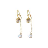 Cubic Zirconia Micro Pave Brass Earring, with Plastic Pearl, fashion jewelry & micro pave cubic zirconia & for woman, golden, nickel, lead & cadmium free, 55x13mm, Sold By Pair