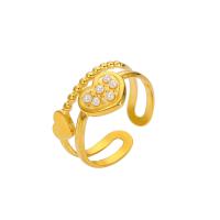 Vinger Ring in edelstaal, 304 roestvrij staal, met Plastic Pearl, plated, mode sieraden & voor vrouw, gouden, Verkocht door PC