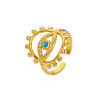 Evil Eye Jewelry Finger Ring 304 Stainless Steel plated fashion jewelry & for woman & with rhinestone golden Sold By PC
