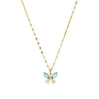 Cubic Zircon Micro Pave Brass Necklace with 2.36inch extender chain Butterfly gold color plated fashion jewelry & micro pave cubic zirconia & for woman golden nickel lead & cadmium free Sold Per Approx 15.75 Inch Strand