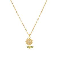 Brass Necklace, with 2.36inch extender chain, Sunflower, polished, fashion jewelry & for woman & with rhinestone, golden, nickel, lead & cadmium free, 28x15mm, Sold Per Approx 15.75 Inch Strand