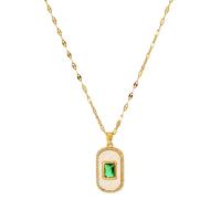 Cubic Zircon Micro Pave Brass Necklace, with Emerald & Shell, with 2.36inch extender chain, gold color plated, fashion jewelry & micro pave cubic zirconia & for woman, golden, nickel, lead & cadmium free, 30x14mm, Sold Per Approx 15.75 Inch Strand