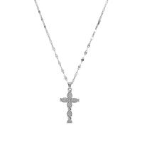 Brass Necklace with 2.36inch extender chain Cross silver color plated fashion jewelry & for woman & with rhinestone nickel lead & cadmium free Sold Per Approx 15.75 Inch Strand