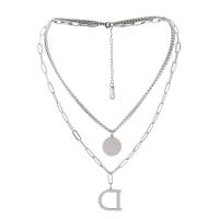 Stainless Steel Jewelry Necklace, 304 Stainless Steel, with 2.36inch extender chain, Letter D, polished, Double Layer & fashion jewelry & for woman, 20x20mm, Sold Per Approx 23.22 Inch, Approx 15.75 Inch Strand