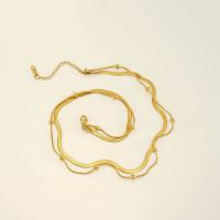 Edelstahl Schmuck Halskette, 304 Edelstahl, mit Verlängerungskettchen von 1.97inch, 18 K vergoldet, Doppelschicht & Modeschmuck & für Frau, goldfarben, Länge:15.35 ZollInch, 16.14 ZollInch, verkauft von PC