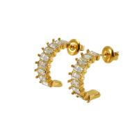 Boucle d'oreille Acier Titane, avec verre, Plaqué or 18K, bijoux de mode & pour femme, doré, 17x7mm, Vendu par paire