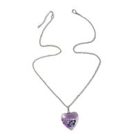Zinc Alloy smykker halskæde, med Glas, Heart, for kvinde, flere farver til valg, nikkel, bly & cadmium fri, Længde Ca. 47-52 cm, Solgt af PC