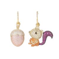 Asymmetric Earrings, Brass, Animal, gold color plated, fashion jewelry & micro pave cubic zirconia & for woman, more colors for choice, nickel, lead & cadmium free, 31x46mm, Sold By Pair