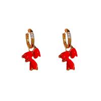 Messing Huggie Hoop Ohrringe, vergoldet, Modeschmuck & für Frau & Emaille, rot, frei von Nickel, Blei & Kadmium, 15x35mm, verkauft von Paar