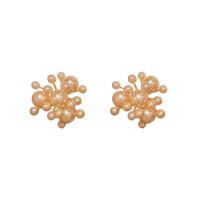 Brass Stud Earring, with Plastic Pearl, real gold plated, fashion jewelry & for woman, nickel, lead & cadmium free, 25x25mm, Sold By Pair
