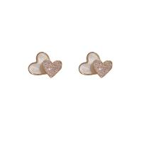 Cubic Zirconia Micro Pave Brass Earring Heart real gold plated fashion jewelry & micro pave cubic zirconia & for woman mixed colors nickel lead & cadmium free Sold By Pair