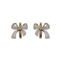 Cubic Zirconia Micro Pave Brass Earring, Bowknot, real gold plated, fashion jewelry & micro pave cubic zirconia & for woman, nickel, lead & cadmium free, 13x14mm, Sold By Pair