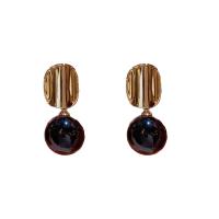 Brass Drop Earring, with Plastic Pearl, real gold plated, fashion jewelry & for woman, mixed colors, nickel, lead & cadmium free, 13x30mm, Sold By Pair