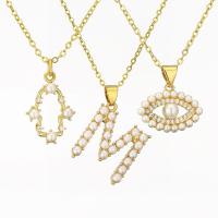 Cubic Zircon Micro Pave Brass Necklace with Plastic Pearl with 5cm extender chain plated fashion jewelry & micro pave cubic zirconia gold nickel lead & cadmium free Length 45 cm Sold By PC