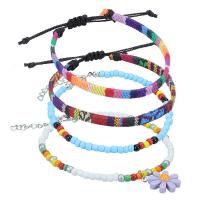 Glass Seed Beads Anklet with Wax Cord & Cotton Cord 4 pieces & Bohemian style & for woman multi-colored Length Approx 7-14.2 Inch Sold By Set
