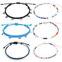 Glass Seed Beads Anklet, with Wax Cord, 6 pieces & fashion jewelry & for woman, Length:Approx 7-10.2 Inch, Sold By Set