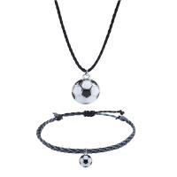 Tibetan Style Bracelet and Necklace, with Wax Cord, with 2inch extender chain, Football, plated, 2 pieces & fashion jewelry & Unisex, Length:Approx 3.1-11 Inch, Approx 19.7 Inch, Sold By Set