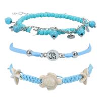 Glas Seed Beads anklet, med Voks & Resin, tre stykker & mode smykker & for kvinde, Længde Ca. 8.3 inch, Solgt af sæt
