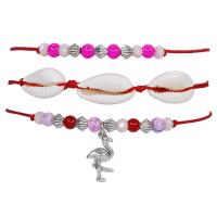 Crystal Bracelet Set, with Wax Cord & Shell & Tibetan Style, with 2inch extender chain, three pieces & fashion jewelry & for woman, Length:Approx 6.3 Inch, Sold By Set