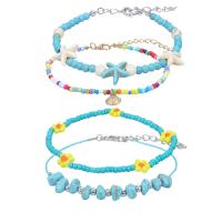 Glass Seed Beads Anklet with turquoise 4 pieces & for woman Length Approx 8.3 Inch Sold By Set