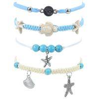 Zinc Alloy Anklet with turquoise & Wax Cord plated 4 pieces & Bohemian style & Unisex Length Approx 7-14.2 Inch Sold By Set