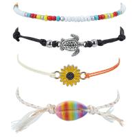 Glass Anklet, with Wax Cord & Shell & Tibetan Style, 4 pieces & Bohemian style & Unisex, Length:Approx 7-14.2 Inch, Sold By Set