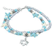 Zinc Alloy Anklet with turquoise & Glass Seed Beads Bohemian style & Unisex Length Approx 9 Inch Sold By PC