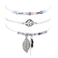 Crystal Bracelet Set, with Natural Stone & Wax Cord & Tibetan Style, Leaf, three pieces & Bohemian style & for woman, Length:Approx 5.1-11 Inch, Sold By Set