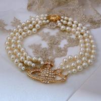 Messing Halskette, mit Kunststoff Perlen, Modeschmuck & für Frau & mit Strass, keine, frei von Nickel, Blei & Kadmium, Länge ca. 41 cm, verkauft von PC