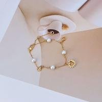 Brass Bracelet & Bangle with Plastic Pearl with 6.2cm extender chain gold color plated fashion jewelry & for woman nickel lead & cadmium free Length Approx 20.8 cm Sold By PC