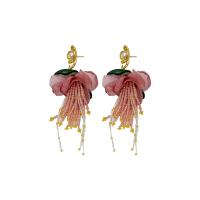 Zinc Alloy Drop Earrings with Seedbead & Cloth & Plastic Pearl real gold plated fashion jewelry & for woman Sold By Pair