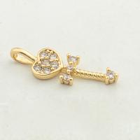 Cubic Zirconia Micro Pave Brass Pendant, Key, high quality gold color plated, DIY & micro pave cubic zirconia, nickel, lead & cadmium free, 24x7x2mm, Hole:Approx 0.3mm, Approx 30PCs/Lot, Sold By Lot