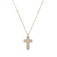 Brass Necklace with 2.36inch extender chain Cross gold color plated fashion jewelry & for woman & with rhinestone golden nickel lead & cadmium free Sold Per Approx 15.75 Inch Strand