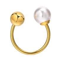 Stainless Steel Finger Ring 304 Stainless Steel with Plastic Pearl 18K gold plated fashion jewelry & for woman golden Sold By PC