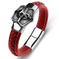 PU Leather Cord Bracelets with 316L Stainless Steel polished punk style & for man Sold By PC