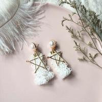 Zinc Alloy Drop Earrings with Lace & Plastic Pearl Star gold color plated for woman nickel lead & cadmium free 70mm Sold By Pair